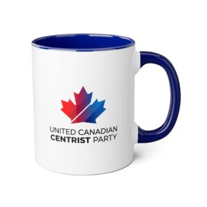 Centristes Unis Maple Logo Accent Mug — 11oz Blue-Handle Coffee Cup